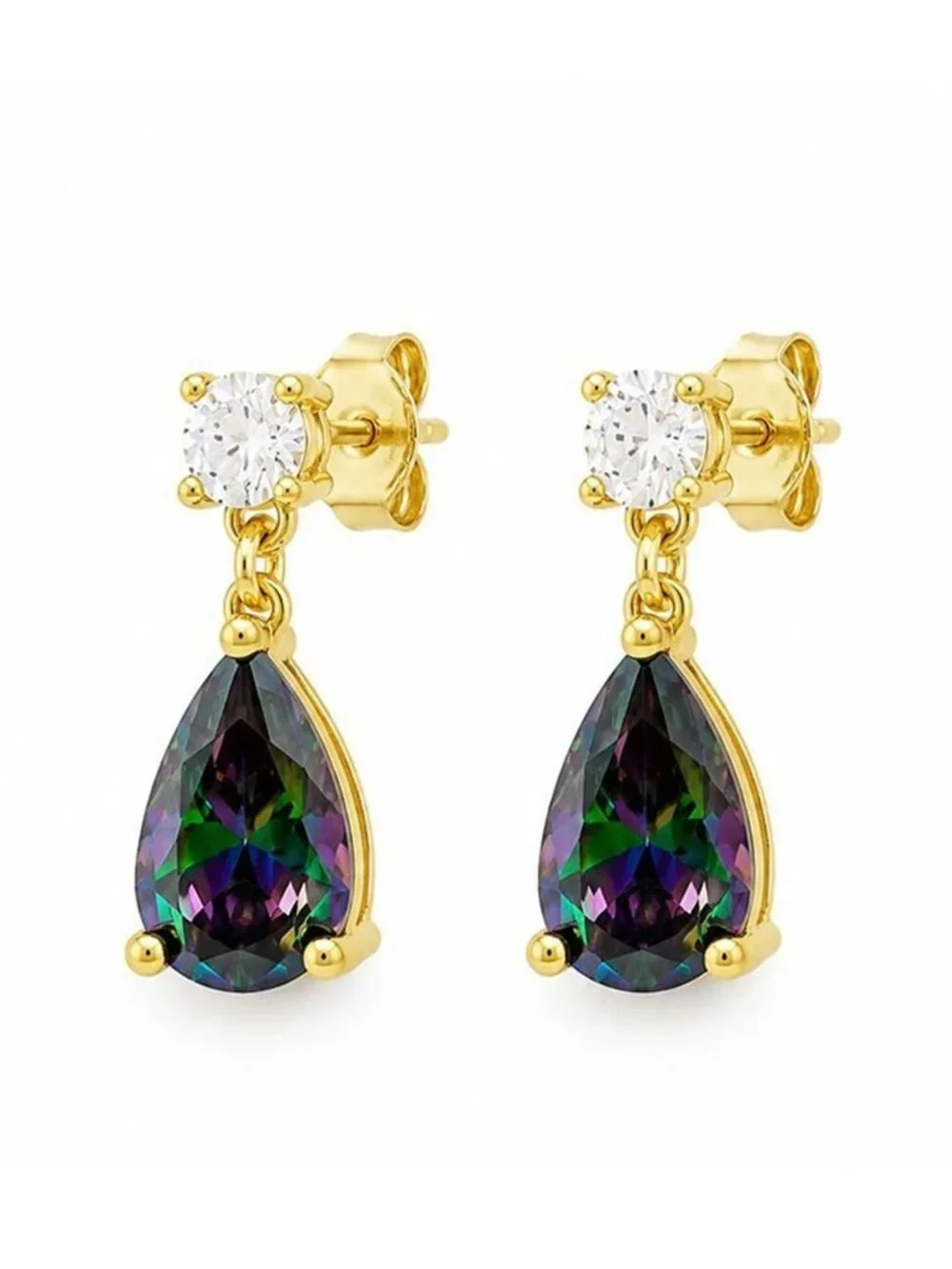 Created Mystic Topaz & W/Sapphire Earrings 14k Yellow Gold Plated (.925)